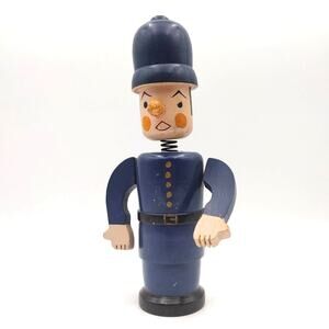 Vintage 11" Wooden Blue Police Officer Cop Bobblehead Nodder Bank Nasco Japan
